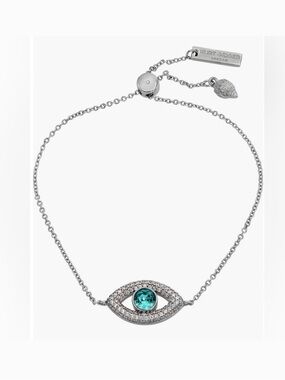 Kurt Geiger London Silver Tone Evil Eye Bracelet with Teal Crystal